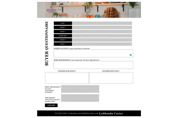 Modern buyer questionnaire form built with HTML and CSS on top of a Mailchimp subscription form for a real estate agent
