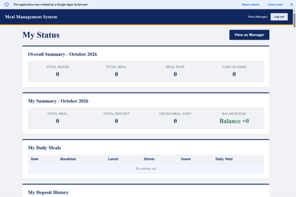 Google Sheets Meal Management Web App